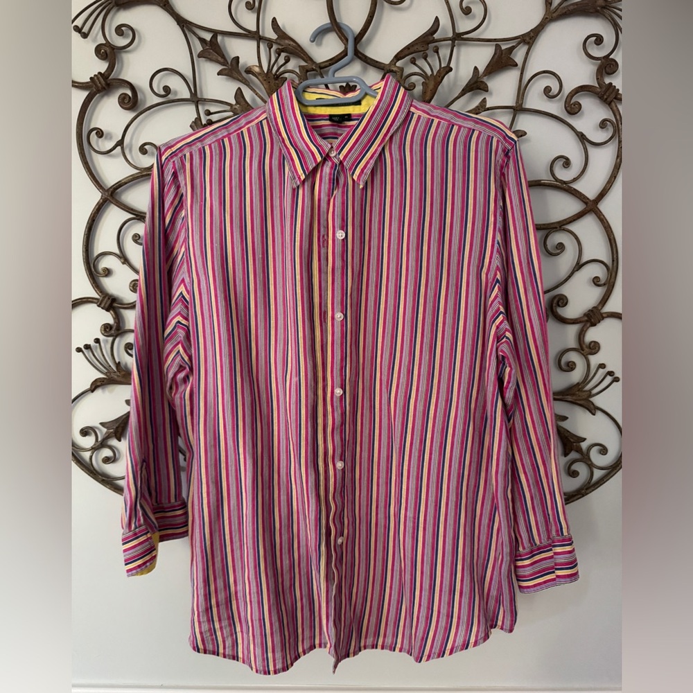 Lauren striped button down linen blouse size XL